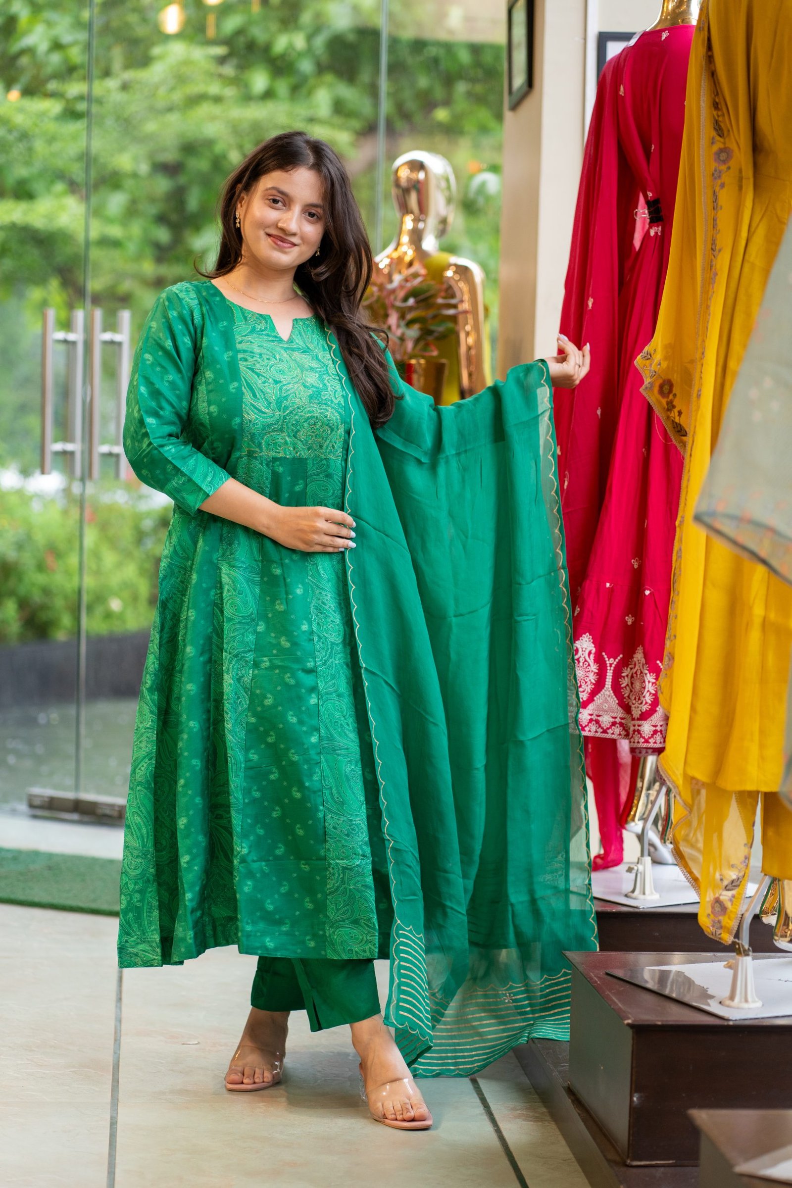 Kala Creation Beautiful Neckyock Aariwork Printed Kurta Pant And Dupatta Set