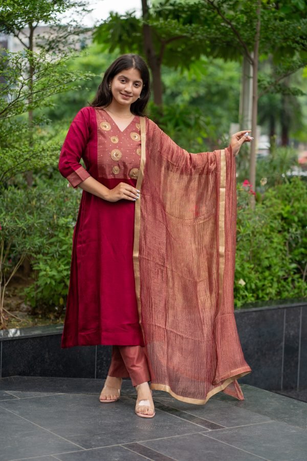 Kala Creation Beautiful Patchwork And Sequins Work Kurti Pant And Dupatta Set