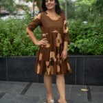 Kala Creation Beautiful Printed V-Neck Knee Length Frock Style Midi Dress