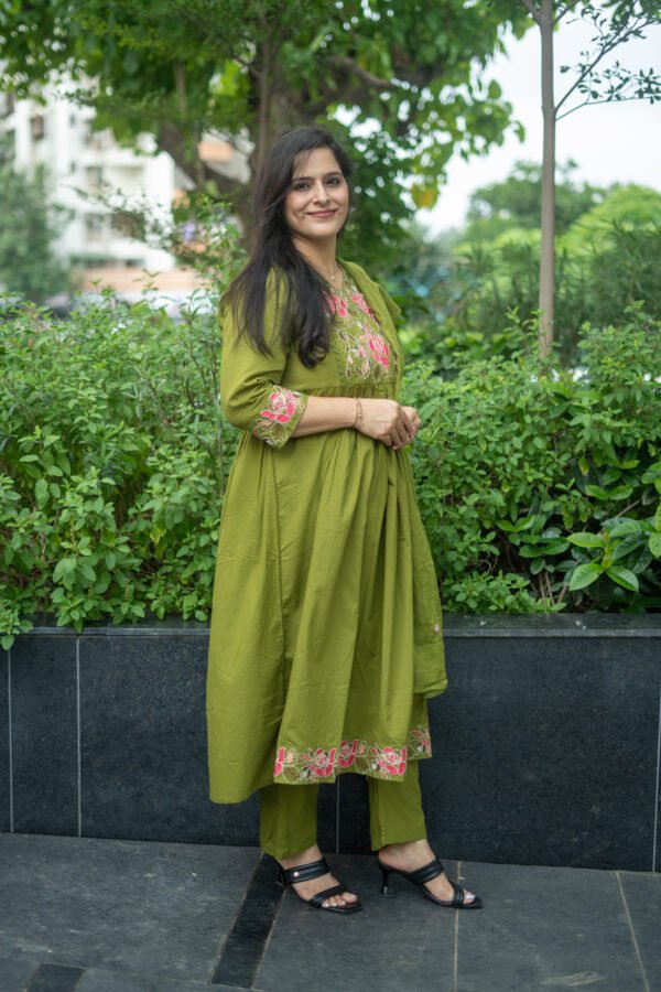Kala Creation Beautiful Neckyock And Flared Embroidered Work Kurta Pant And Dupatta Set - Image 4
