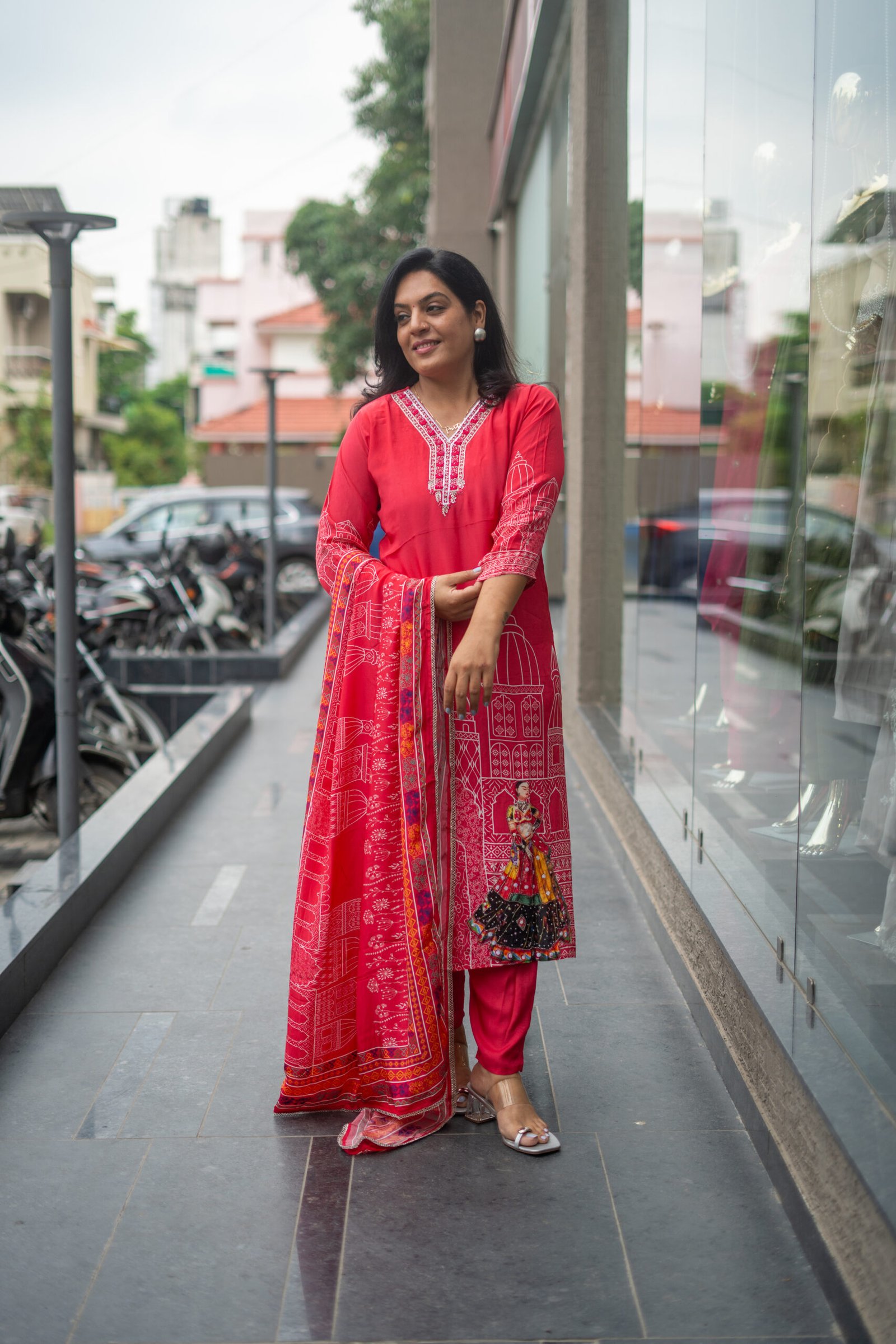 Kala Creation Beautiful Neckline Work And Printed Kurti Pant And Dupatta Set