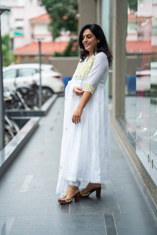 Kala Creation Beautiful Neckline Embroidered Work Long Flared Kurta Pant And Dupatta Set - Image 5