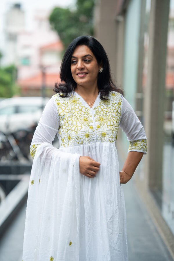 Kala Creation Beautiful Neckline Embroidered Work Long Flared Kurta Pant And Dupatta Set - Image 2