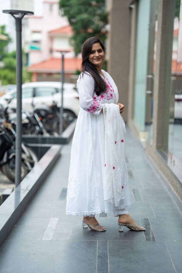 Kala Creation Beautiful Neckline Embroidered Work Long Flared Kurta Pant And Dupatta Set - Image 6