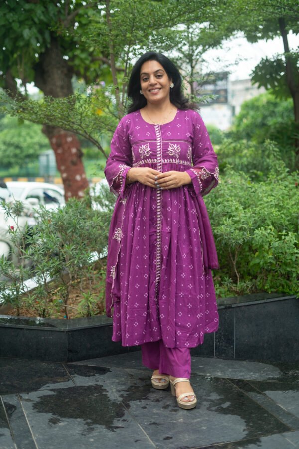 Kala Creation Beautiful Embroidered Work And Printed Flared Kurti Pant And Dupatta Set