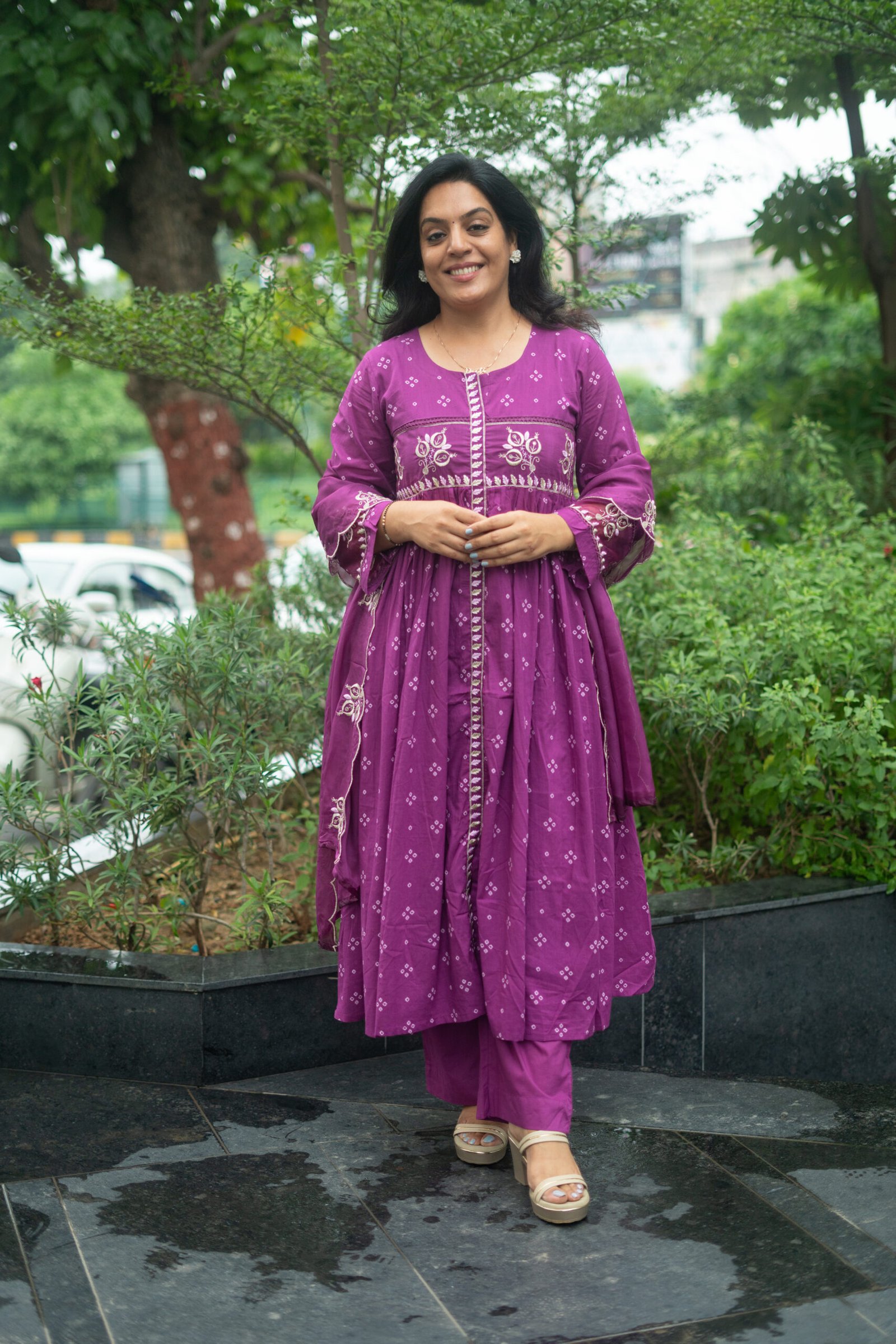 Kala Creation Beautiful Embroidered Work And Printed Flared Kurti Pant And Dupatta Set