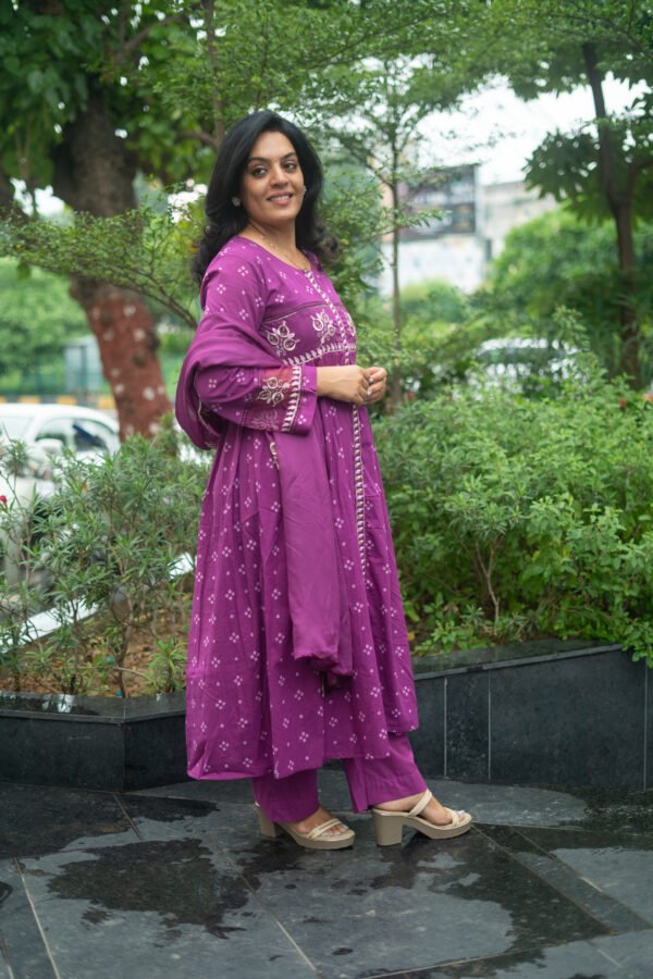 Kala Creation Beautiful Embroidered Work And Printed Flared Kurti Pant And Dupatta Set - Image 2