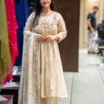 Kala Creation Beautiful Neckyock Work Flared Kurti Pant And Dupatta Set