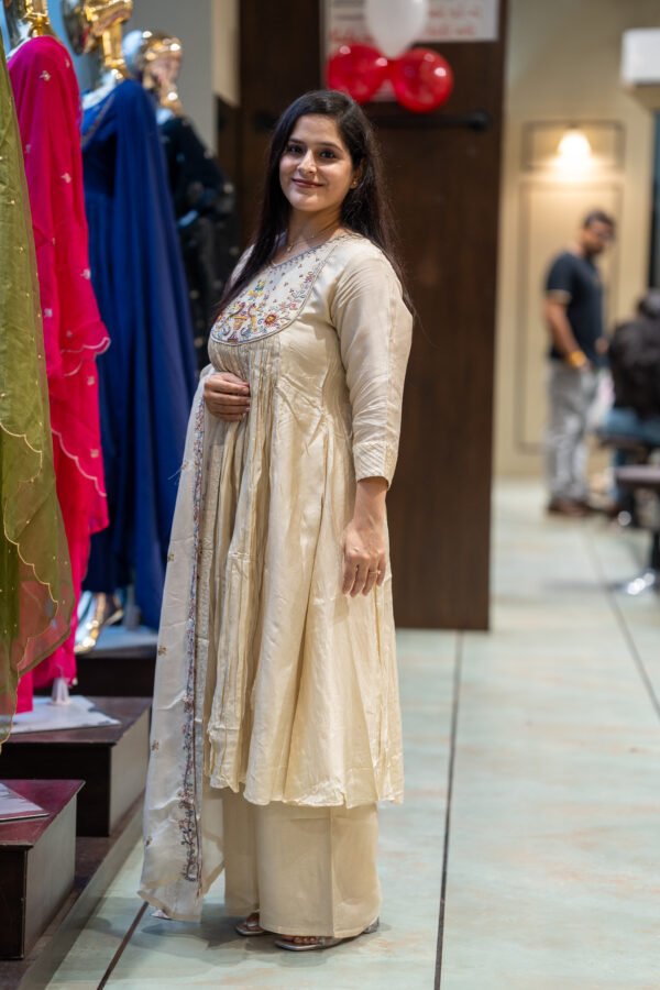Kala Creation Beautiful Neckyock Work Flared Kurti Pant And Dupatta Set - Image 4