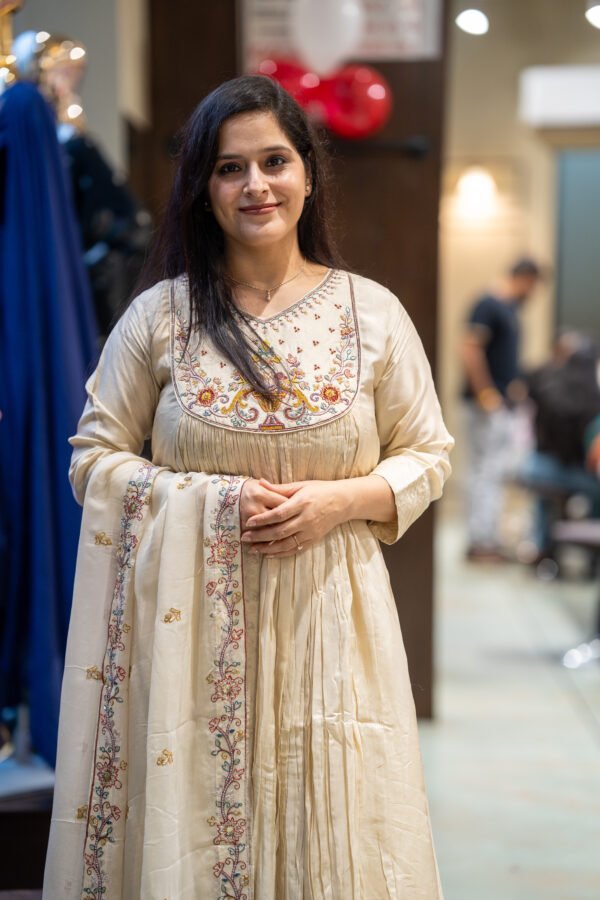 Kala Creation Beautiful Neckyock Work Flared Kurti Pant And Dupatta Set - Image 3