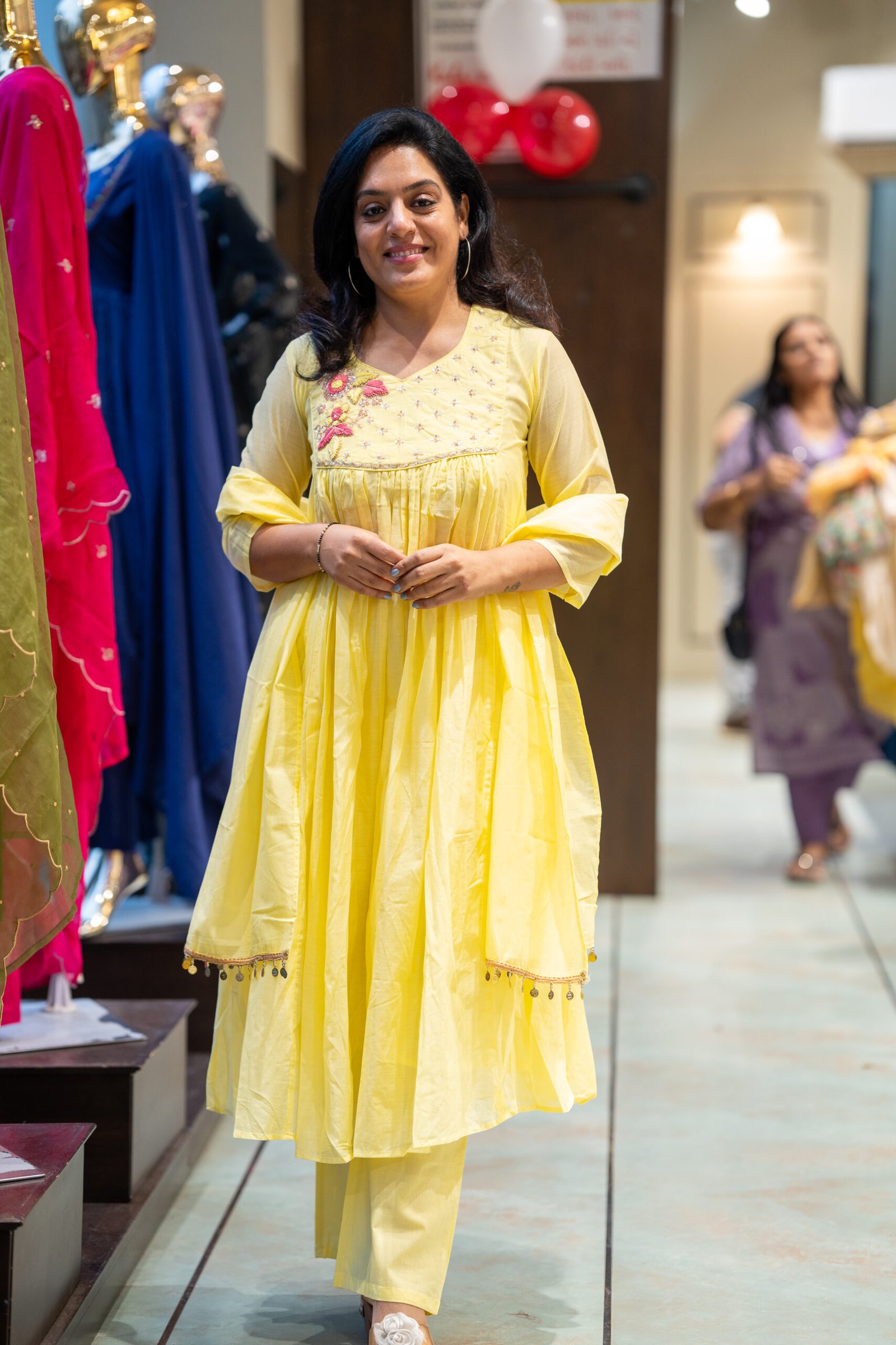Kala Creation Beautiful Neckline Work And Sequence Work Flared Kurti Pant And Dupatta Set