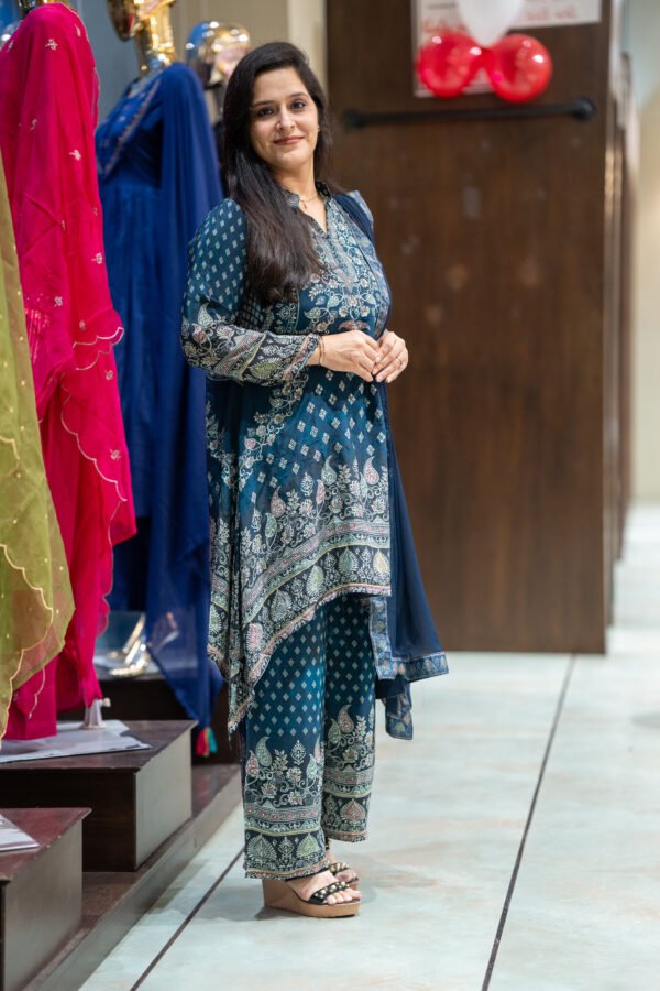 Kala Creation Beautiful Muslin Printed Up And Down Kurta Pant And Dupatta Set - Image 2
