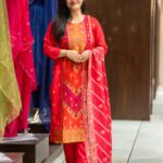 Kala Creation Beautiful Neckyock Patchwork Kurti Pant And Dupatta Set