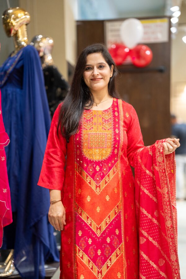 Kala Creation Beautiful Neckyock Patchwork Kurti Pant And Dupatta Set - Image 4
