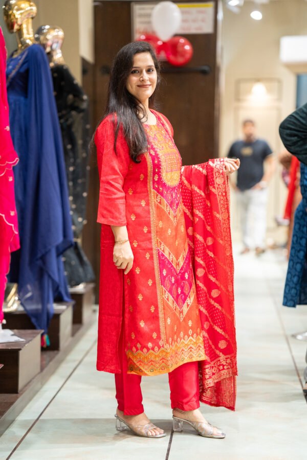 Kala Creation Beautiful Neckyock Patchwork Kurti Pant And Dupatta Set - Image 3