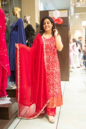 Kala Creation Beautiful Printed V-Neckline Mirror Work Kurta Sharara And Dupatta Set