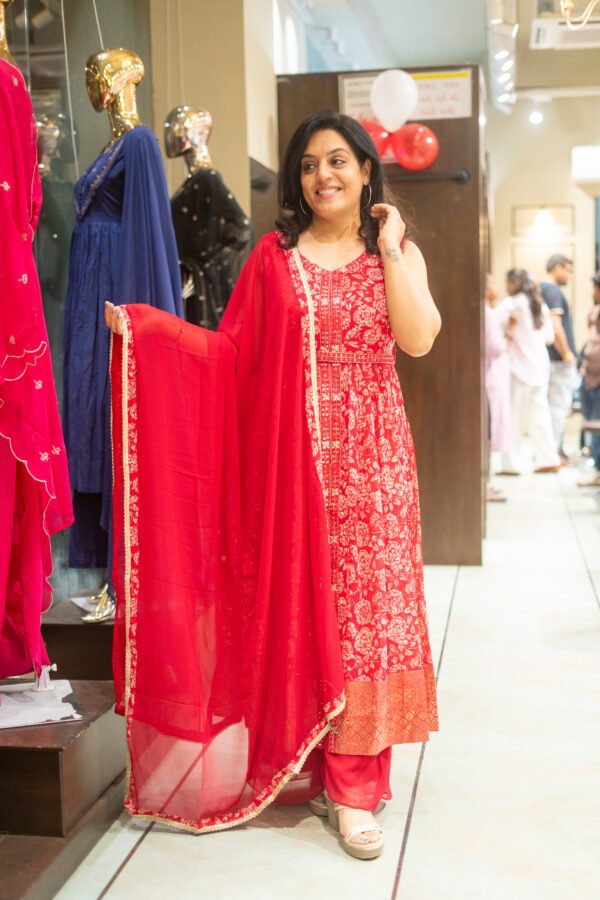 Kala Creation Beautiful Printed V-Neckline Mirror Work Kurta Sharara And Dupatta Set