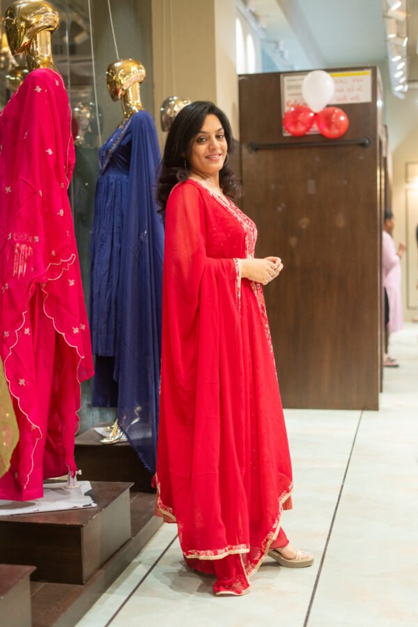 Kala Creation Beautiful Printed V-Neckline Mirror Work Kurta Sharara And Dupatta Set - Image 5