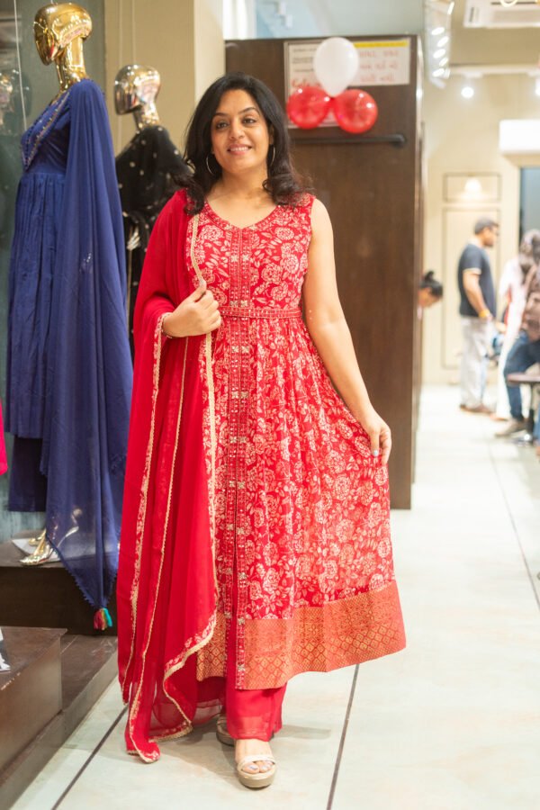 Kala Creation Beautiful Printed V-Neckline Mirror Work Kurta Sharara And Dupatta Set - Image 4