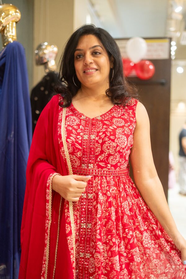 Kala Creation Beautiful Printed V-Neckline Mirror Work Kurta Sharara And Dupatta Set - Image 3