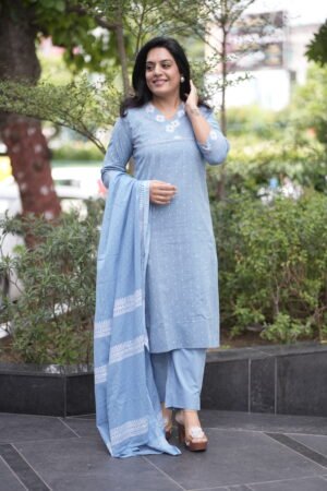 Kala Creation Beautiful Printed V-Neck Kurti Pant And Dupatta Set