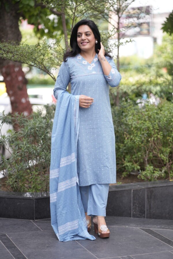 Kala Creation Beautiful Printed V-Neck Kurti Pant And Dupatta Set