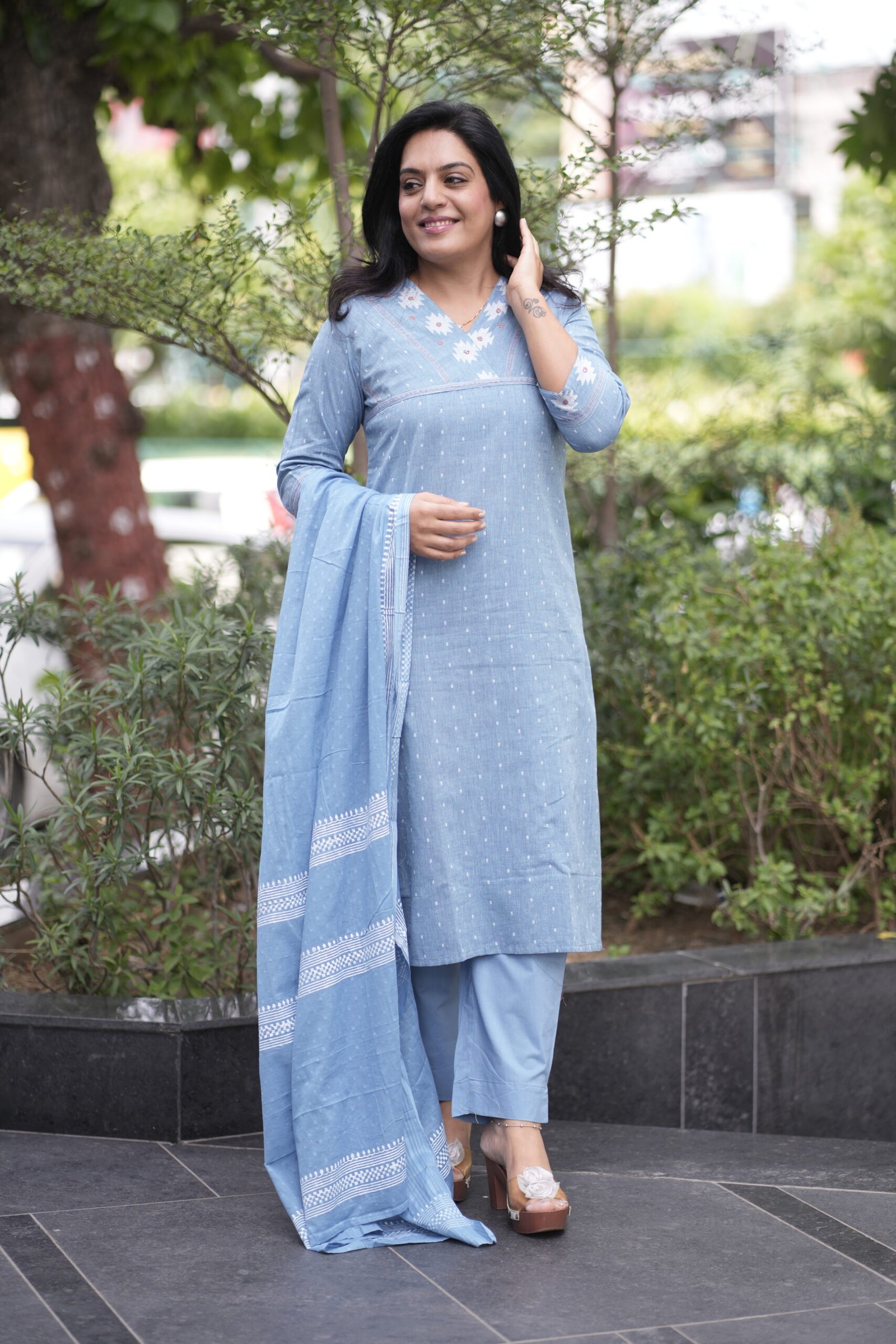 Kala Creation Beautiful Printed V-Neck Kurti Pant And Dupatta Set