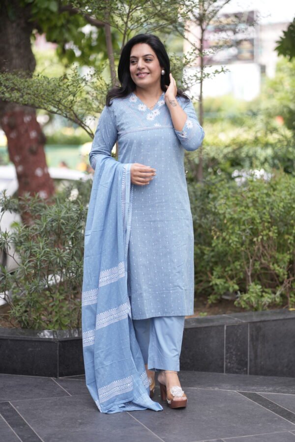 Kala Creation Beautiful Printed V-Neck Kurti Pant And Dupatta Set - Image 2