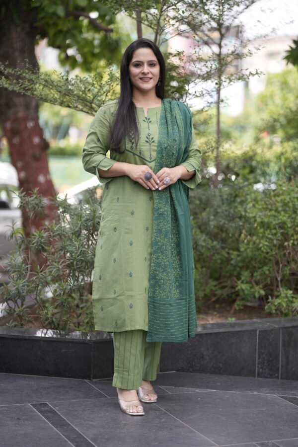 Kala Creation Neckyoke Embroidered Work Kurta Pant And Dupatta Set - Image 2