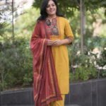 Kala Creation Neckyoke Printed And Plain Kurta Pant And Dupatta Set