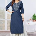 Kala Creation Embroidered Yoke A-line Denim Kurta