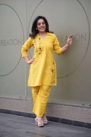 Kala Creation Office Wear Yellow Kurti With Pant Co-Ord Set