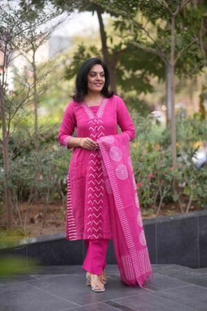 Kala Creation Beautiful Pink 3 Piece Kurta Pant And Dupatta Set