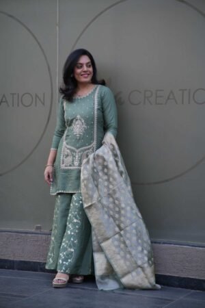 Kala Creation Green Silk Straight-Cut Salwar Suit Set