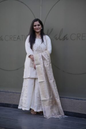 Kala Creation Cream Silk Straight-Cut Salwar Suit Set