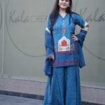 Kala Creation Blue Muslin Straight 3 Piece Suit Set