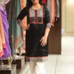 Kala Creation Beautiful Neckyock Mirror Work Long Kurti Black