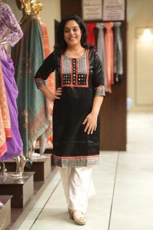 Kala Creation Beautiful Neckyock Mirror Work Long Kurti Black