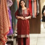 Kala Creation Beautiful Neckyock Mirror Work Long Kurti Maroon