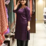 Kala Creation Neckline Beautiful Mirror Work Plain Long Kurti Purple