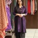 Kala Creation Beautiful V Neckline Mirror Work Plain Kurti Purple