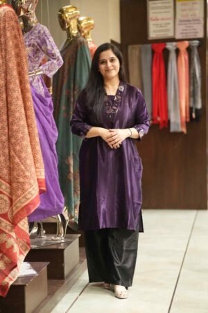 Kala Creation Beautiful V Neckline Mirror Work Plain Kurti Purple