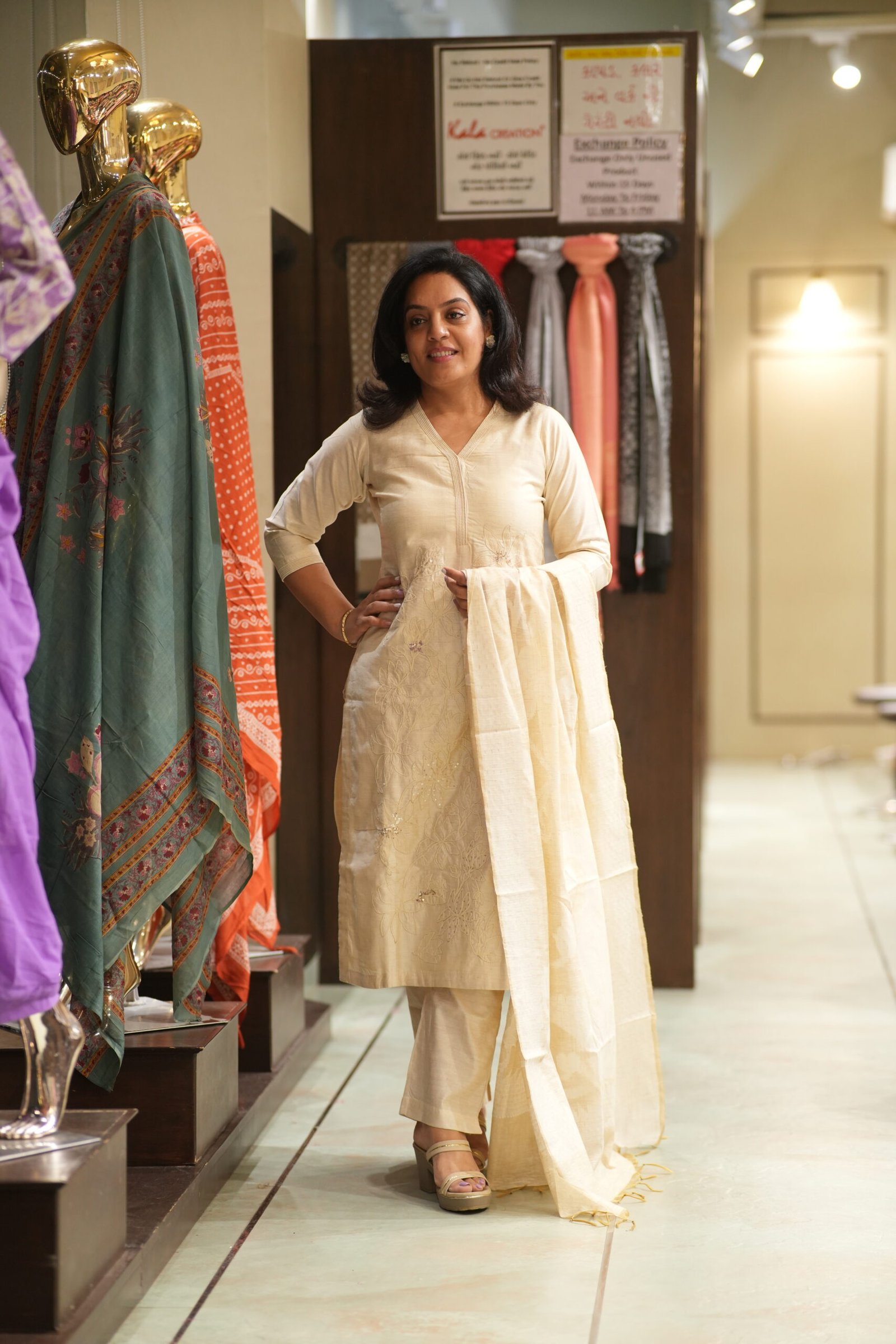 Kala Creation Women Embroidered Straight Kurta Pant And Dupatta Set