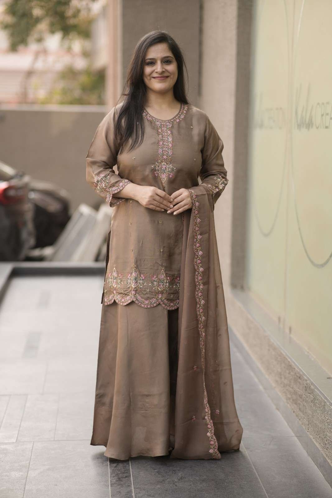 Kala Creation Beautiful Round Neckline Work Kurta Pant And Dupatta Set