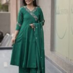 Kala Creation Beautiful Neckline Work Angrakha Kurta Pant And Dupatta Set