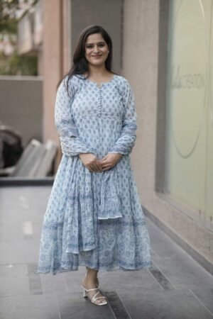 Kala Creation Cotton Printed Anarkali Kurta With Dupatta Set