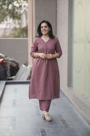 Kala Creation Plain V-Neck Kurta Pant Set