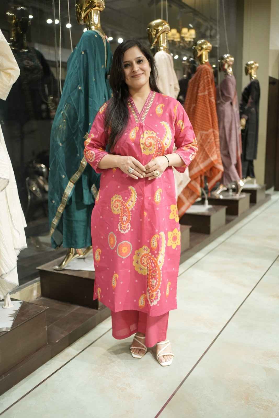 Kala Creation Beautiful V-Neck Printed Kurta Pant Set