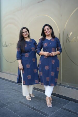 Kala Creation Beautiful Mirror Work Cotton V-Neck Kurta