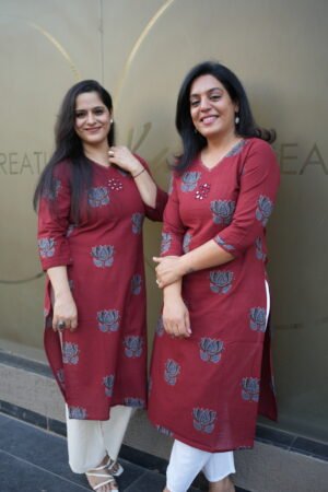 Kala Creation Beautiful Mirror Work Cotton V-Neck Kurta